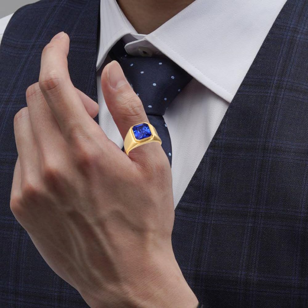 10K 14K 18K Real Solid Gold Men's Sapphire Ring Custom 1-6 Carats Created Sapphire Rings for Men,925 Sterling Silver Blue Gemstone Engagement Wedding Band Birthstone Ring Birthday Christmas Gifts for Him - Image 4