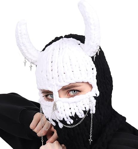 Miniatura 5 de DAZCOS Pasamontañas de punto, gorros, máscara de cabeza de cuerno de diablo, máscara de invierno para la cara completa, máscara de esquí para