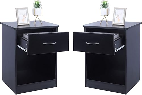 Miniatura 1 de TINSAWOOD Mesita de noche de 1 cajón, mesa auxiliar con cajón y estante de almacenamiento abierto, mesita de noche para dormitorio y dormitorio,