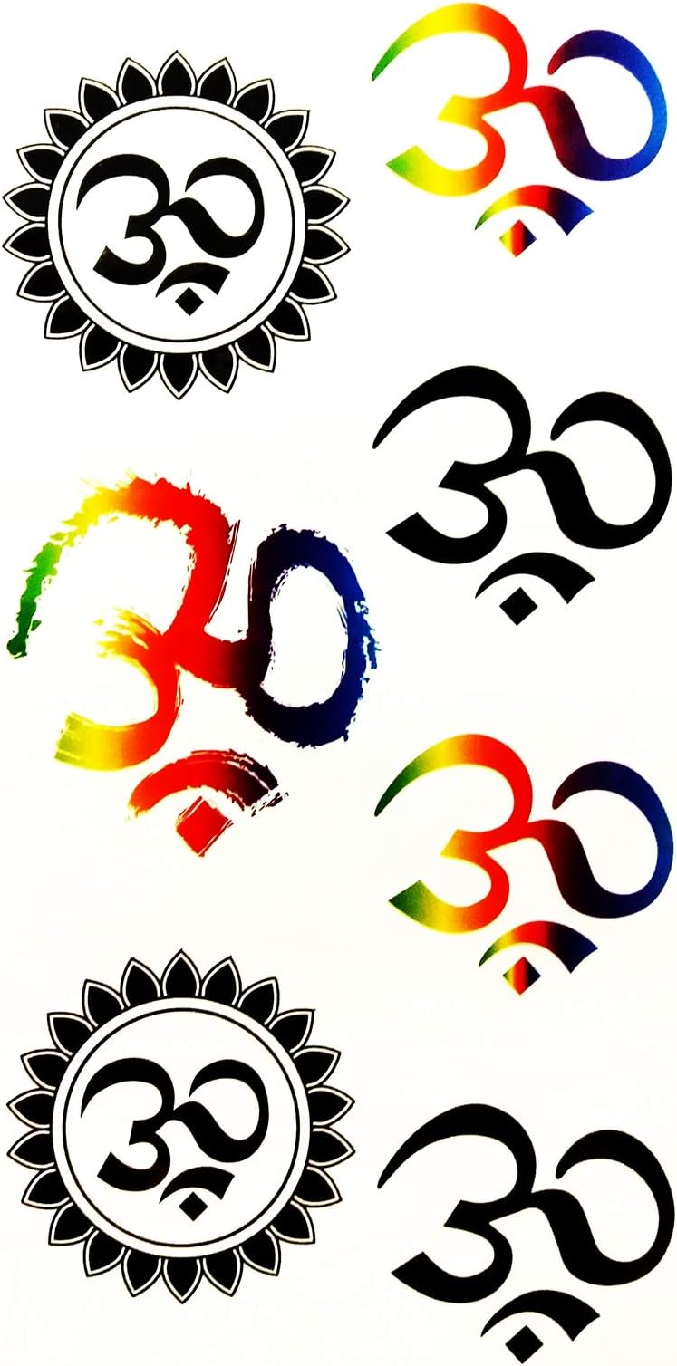 Flowers aum om cartoon style beautiful colors 4X8 in MEGADEE Tattoo Sticker Body Arm Leg Body Art Beauty Makeup Cool Removable Waterproof Tattoo Sticker Great as happy gift (Tattoo Sticker 119)