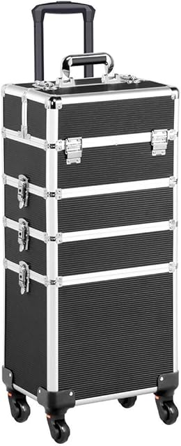 Yaheetech Professional Large 4-in-1 Makeup Vanity Case Beauty Cosmetics Organiser Rolling Case Hairdressing Trolley with Key Locks, 4 Tiers, Black