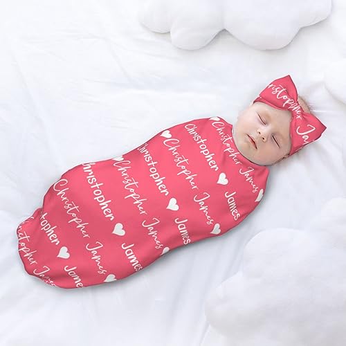 Miniatura 6 de Tkanina Mantas de bebé personalizadas para niñas y niños con nombre, manta personalizada para envolver al bebé y saco de dormir con lazo para bebés