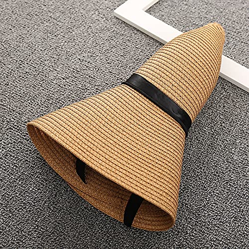 Julerwoo 2Pcs Parent-Child Straw Hat Girls Women's Bowknot Beach Sun Hat (Ribbon Brown) #TOP4