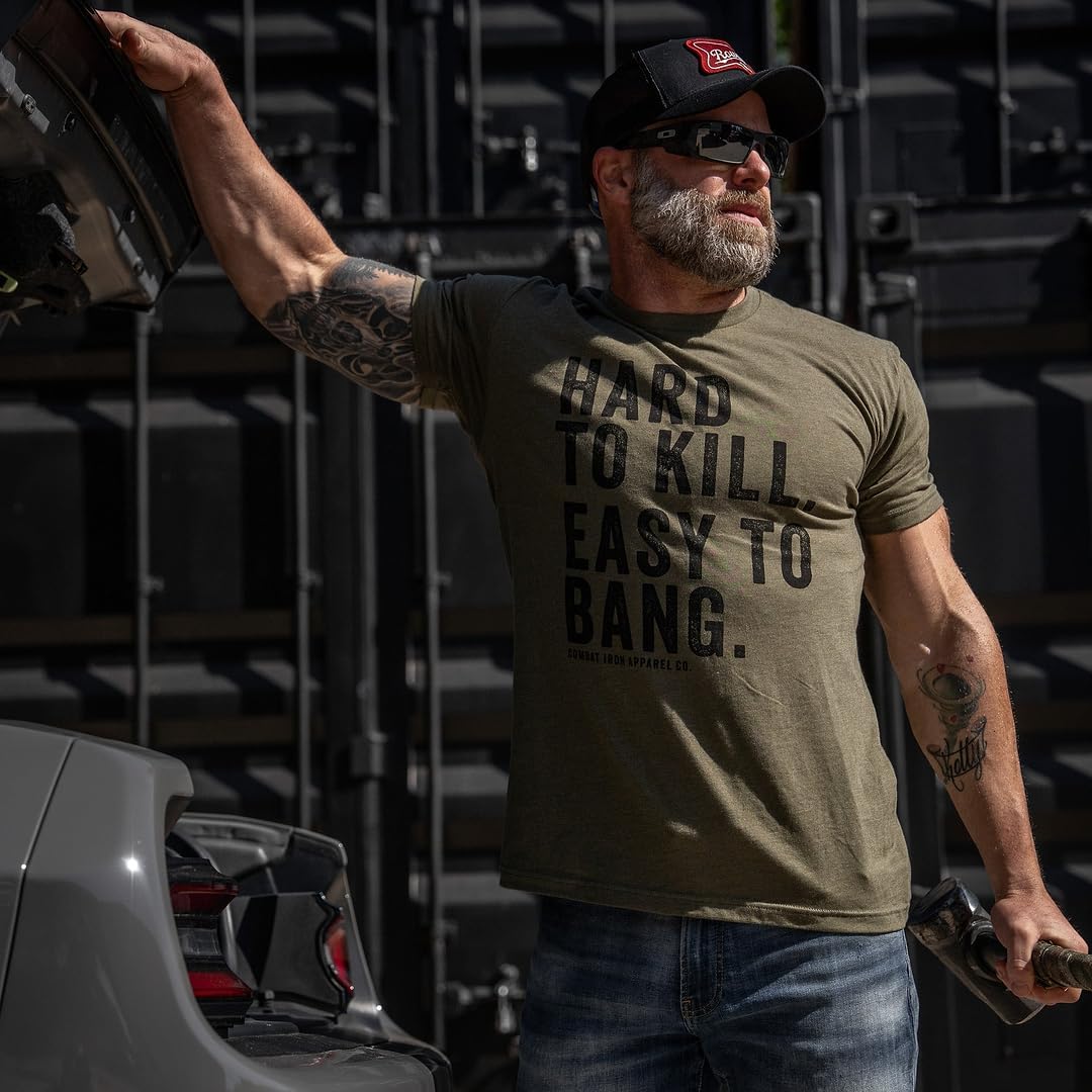 Combat Iron Men's Graphic T-Shirt | Hard to Kill, Easy to Bang | Athletic Fit, Tagless Comfort