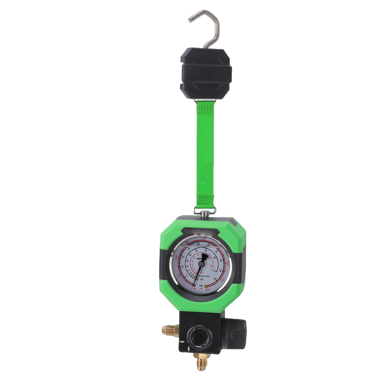 Manómetro de Refrigeración, Manómetro de Válvula Doble con Esfera Llena de Aceite con Luz LED y Puerto Reversible Tipo C para Refrigerantes R410, R22, R32, Rango de 0-55 Bar, 0-800 Psi