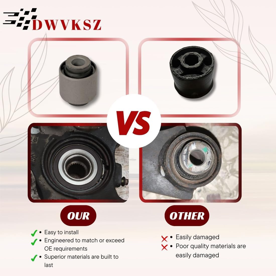 Front Lower Inner Control Arm Bushing Suspension Kit Replaces# 4D0407183AB, 5701095 for Audi A8 Quattro 4.2L 2000 2001 2002 2003 2004 2005 2006 2007 2008 2009 2010, (1x)