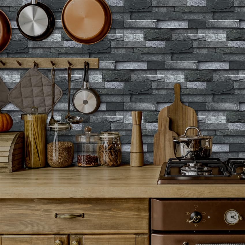 Adesivi per Piastrelle Grigio Antracite Impermeabili, autoadesivi per Pavimenti, Ideali per Cucina, pareti e Bagno. Confezione da 12 Pezzi (15x30 cm).