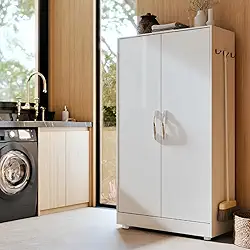 Armário Multiuso de Lavanderia com 2 Portas Multifuncional Design Moderno (Branco)
