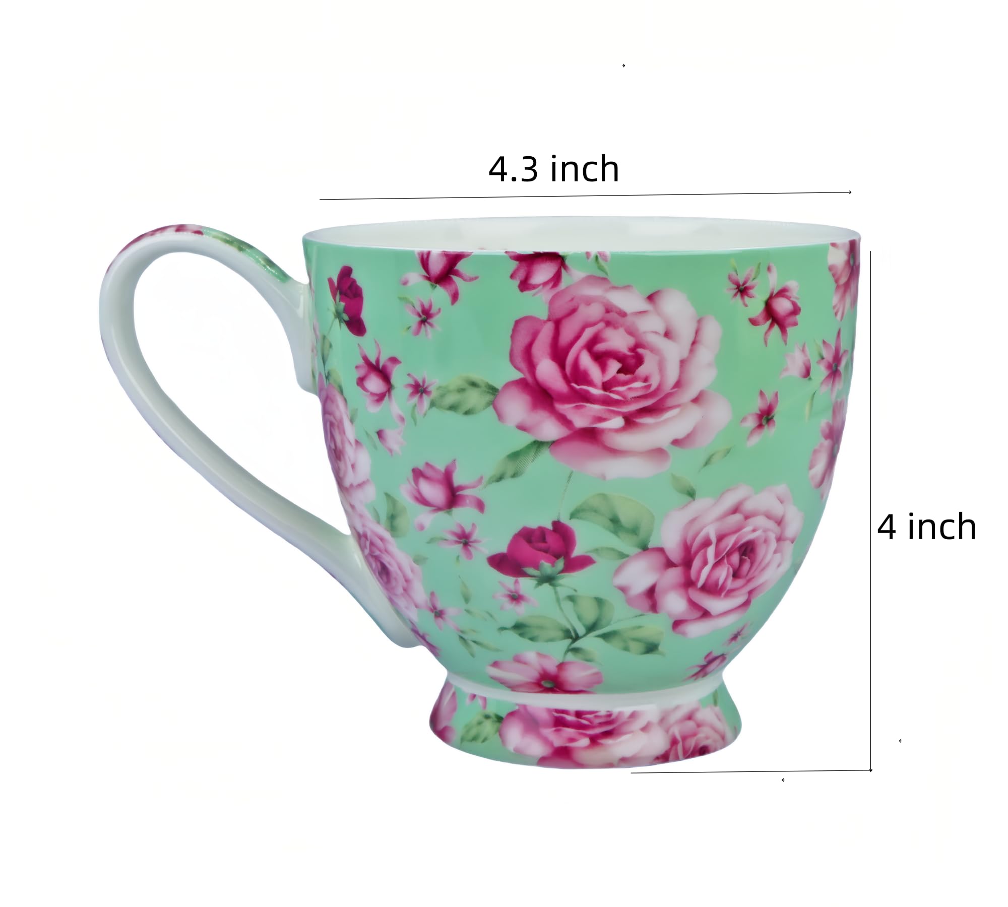 Tazas de café de porcelana de hueso de 16 onzas para mujer, tazas de café y té, tazas de café novedosas, regalo para mujeres, mamá, amigas (rosa verde)