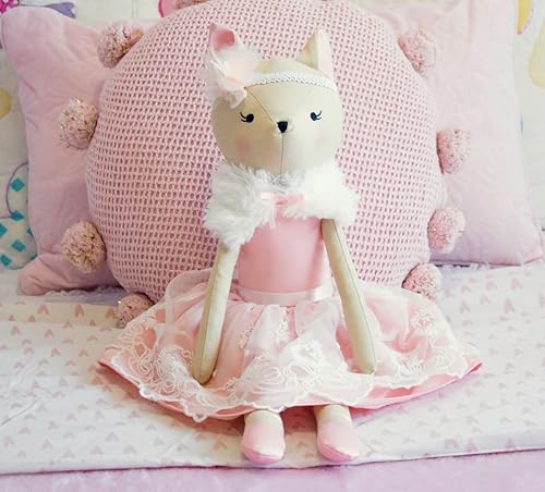 Dixie The Deer - Muñeco de peluche hecho a mano para niños y niñas jóvenes, bonita decoración de guardería rosa y blanco para niños, material de