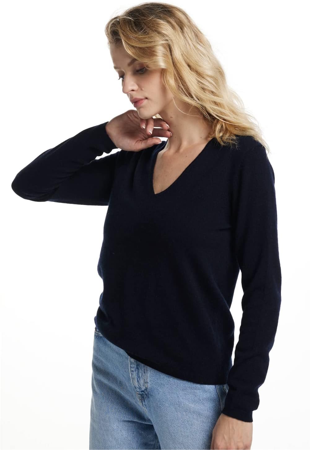 EURKEA Women's V Neck 100% Cashmere Sweater, Long Sleeve Pullover, Winter Top for Women, Gifts Ready