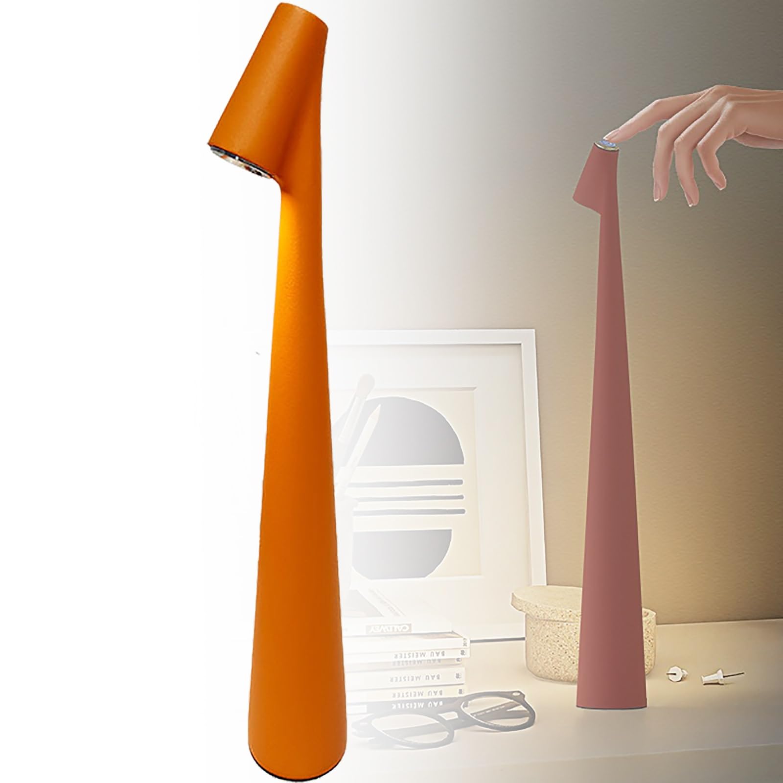 HSKJTT LED Desk Lamp USB Charging, 1800 mAh Dimmable Table Light 3 Lighting Modes Adjustable Reading Lamps Touch Control Brightness Lamps Bedside(Orange,45x5.5cm)