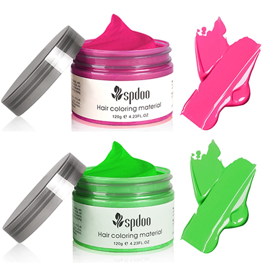2 Colors Temporary Hair Color Dye Green Pink Hair Color Wax, Hair Coloring Wax Mud