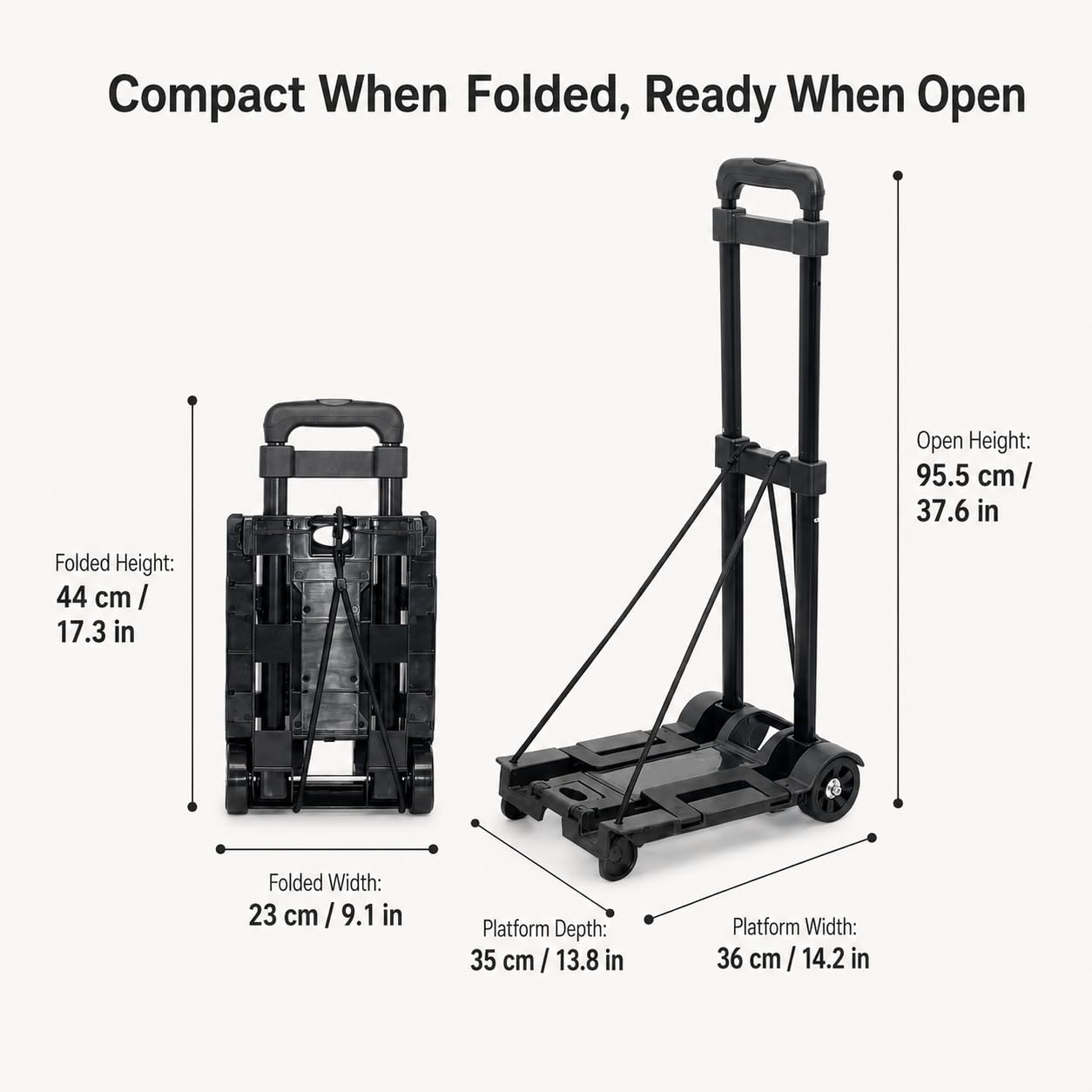 Carrello a mano pieghevole da 35 kg / 77 libbre, multifunzione, portatile per viaggio, trasloco, ufficio