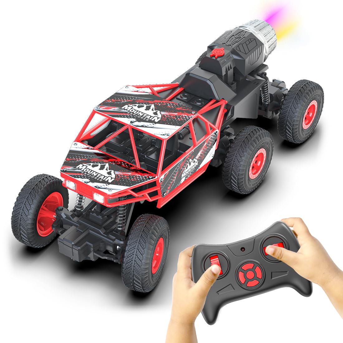 Mirana Mega Ranger | 6WD 4x4 RC Car Toy for Kids | High Speed ATV Remote Control Rock Crawler with Smoke Exhaust | C-Type USB Rechargeable Offroad Monster Truck | Gift for Boys & Girls (Red)-image-39