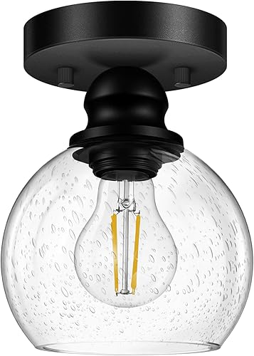 Miniatura 10 de Industrial Semi Flush Mount Ceiling Light, 5.91 Inch Clear Glass Ceiling Lamp Shade, Matte Black Closet Lights, Garage Ceiling Light Fixture for