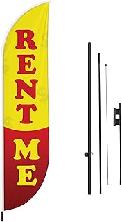 Rent Me Feather Flag(11.5feetX2.5feet) by DreamController | Outdoor Business Advertising Tall Flag | Weather-Resistant Knitted Swooper Flag | Made in USA | HD Print(Flag Only)