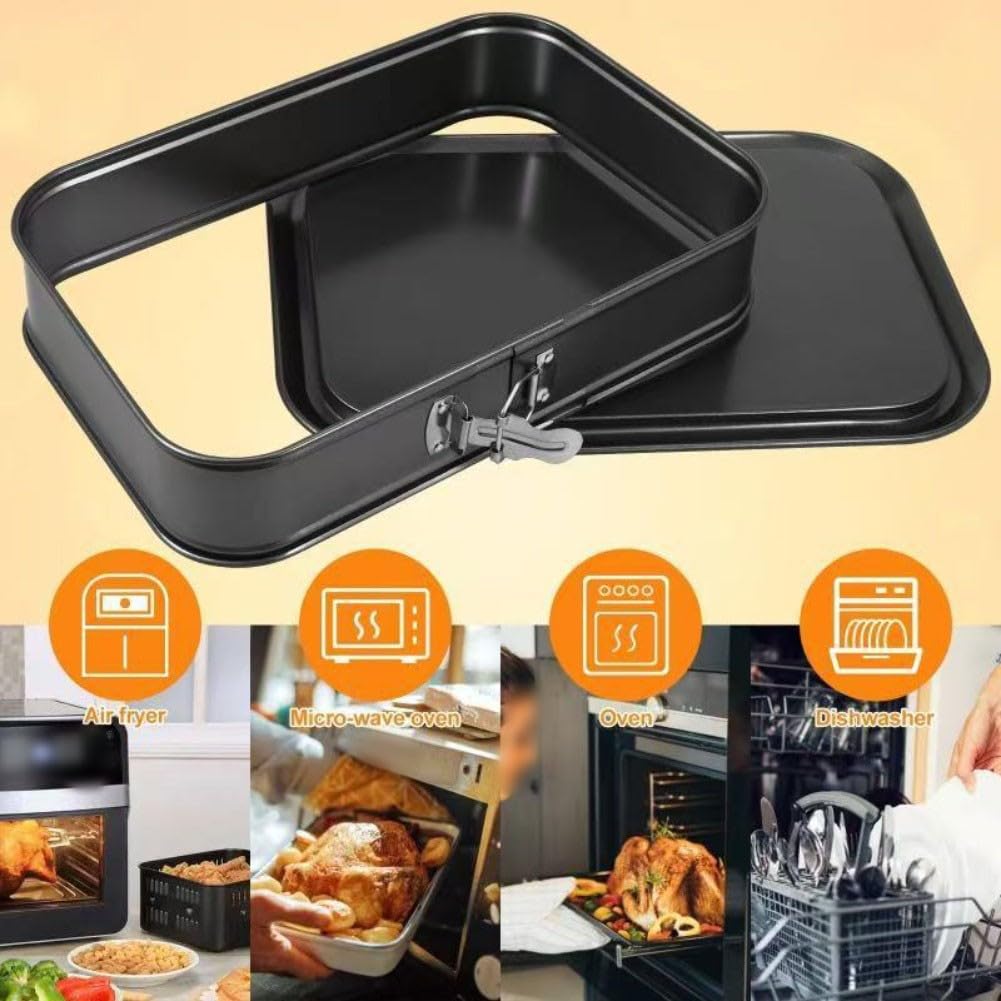 Tortiera quadrata antiaderente con fondo rimovibile, teglia per cheesecake in acciaio al carbonio con chiusura a sgancio rapido per cuocere torte speciali e pane, nero