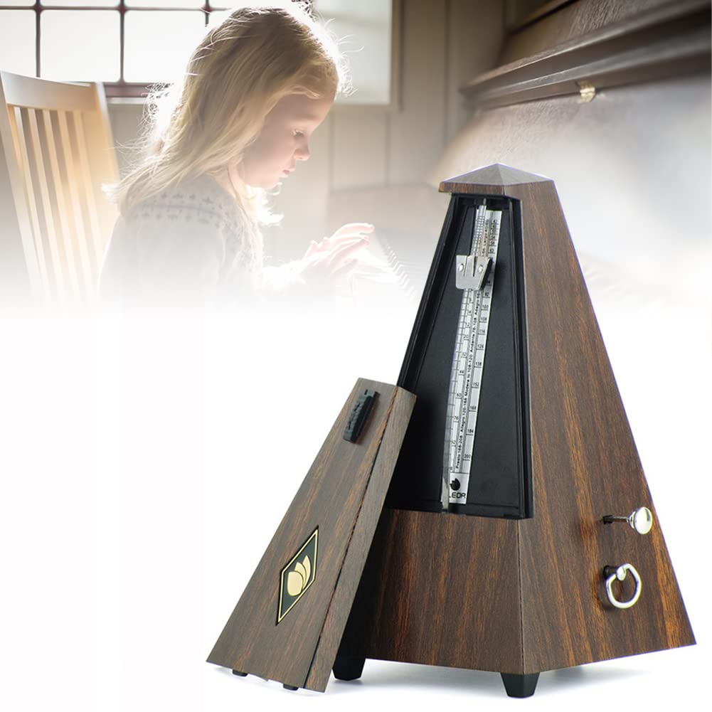 Mechaniczny metronom, Antyczny zegar muzyczny, uniwersalny metronom w stylu piramidy, wysoka dokładność rytmu i tempa, do pianina, gitary, ukulele, skrzypiec i instrumentów chromatycznych(Brown)
