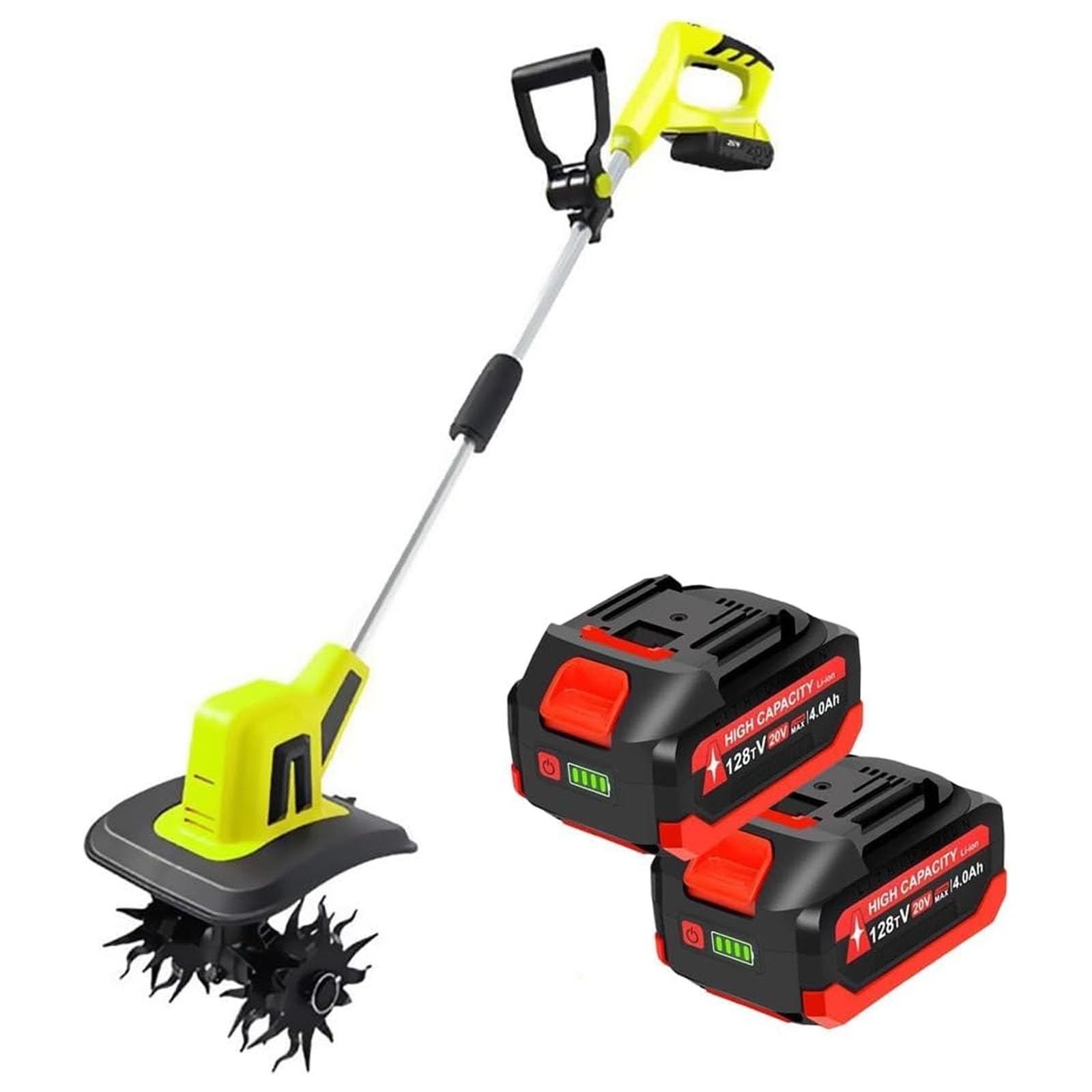 Motozappa da Giardino a Batteria, Coltivatore Elettrico da Giardino con 4 Lame in Acciaio, Coltivatore per Terreno Alimentato a Batteria 2 X 4 Ah, profondità di Lavorazione 22 cm