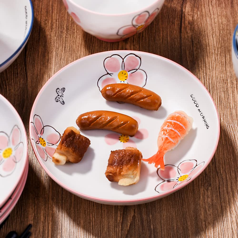 Lot de 4 assiettes plates japonaises en céramique, 20,3 cm, rouge prune