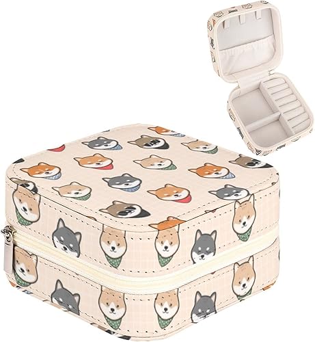 FeHuew Caja de almacenamiento de joyería para perros japoneses Shiba Inu para niñas organizador pequeño estuche de joyería soporte portátil de cuero