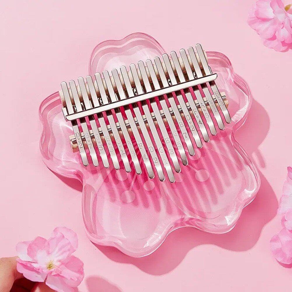 Mignon Pouce Piano Kalimba 17 Touches Rose Fleur De Cerisier En Forme Transparent Mini Doigt Piano Kalimba Instrument De Musique Pour Les Enfants