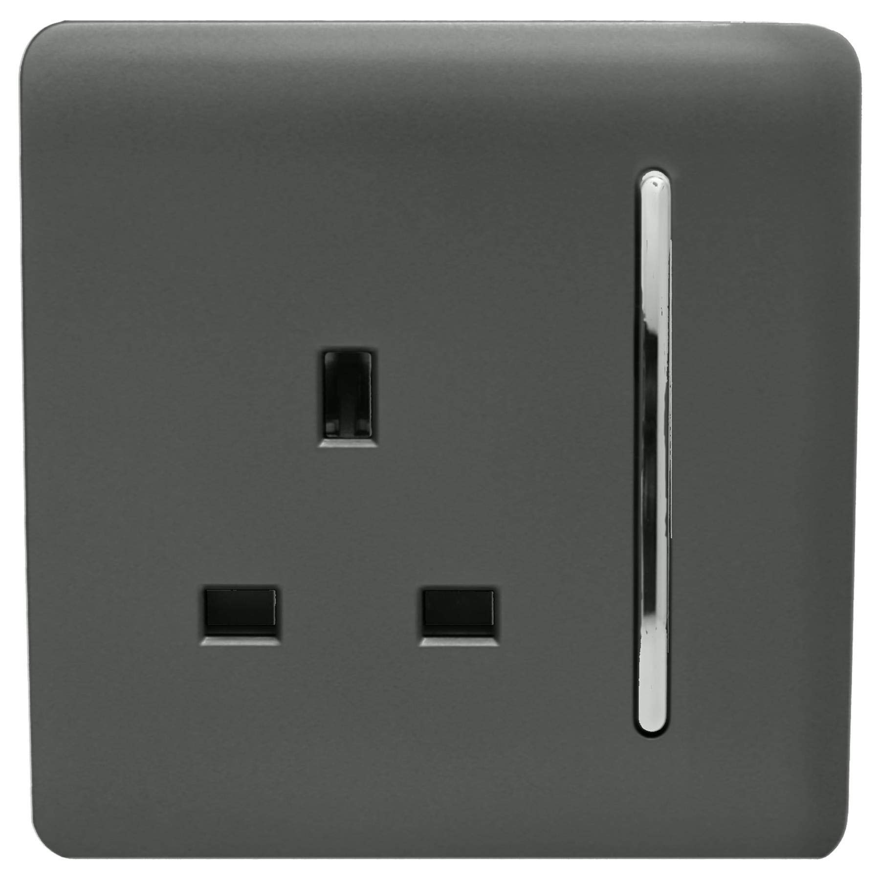 Trendi 1 Gang Artistic Modern Glossy 13 Amp Switched Tactile Plug Socket Charcoal 7091059503157