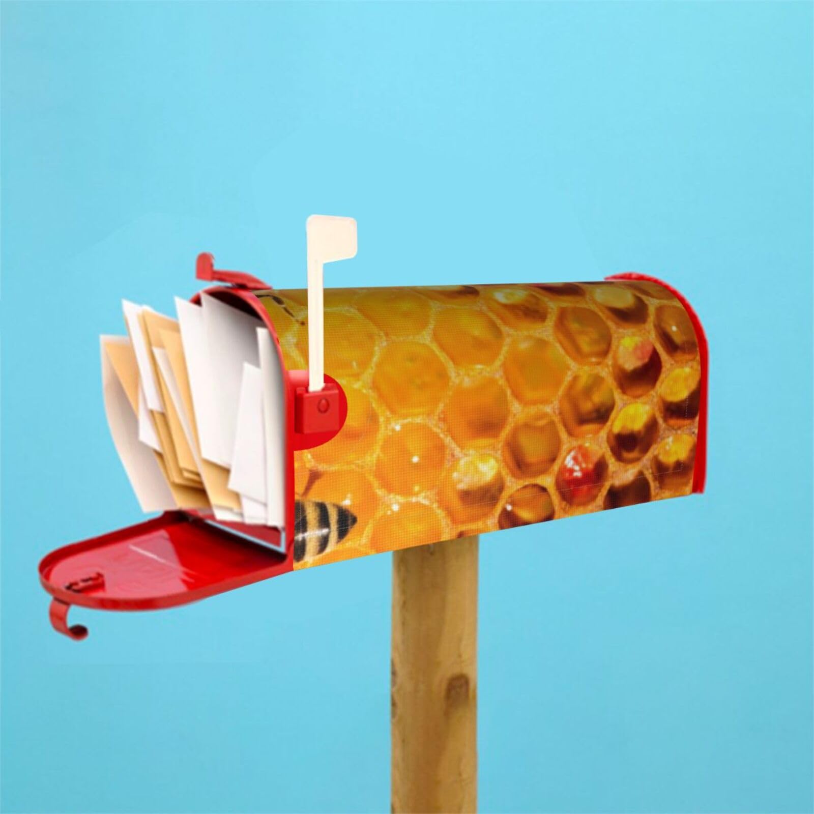 Bienen auf Bienenstock Wabenbriefkasten-Abdeckung, magnetische Briefkasten-Abdeckung, Dekoration, Standardgröße, 53,3 x 45,7 cm, Briefkasten-Abdeckung, Briefkasten-Abdeckung für Garten, Hof
