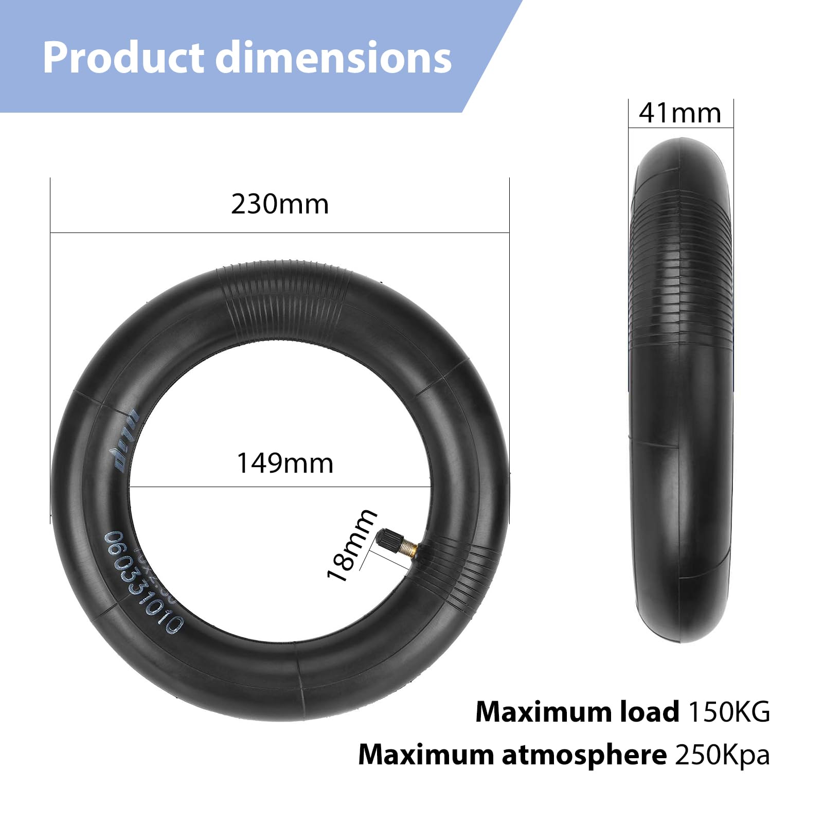 Camera d'Aria 10 x 2,5 per Monopattino Elettrico, 10 Pollici Doppio Spessore Camera d'Aria per MAX G30/G30P/G30LP/Kugoo M4, 60/70-6,5 Scooter Elettrico Anteriore/Posteriore Ruota di Ricambio