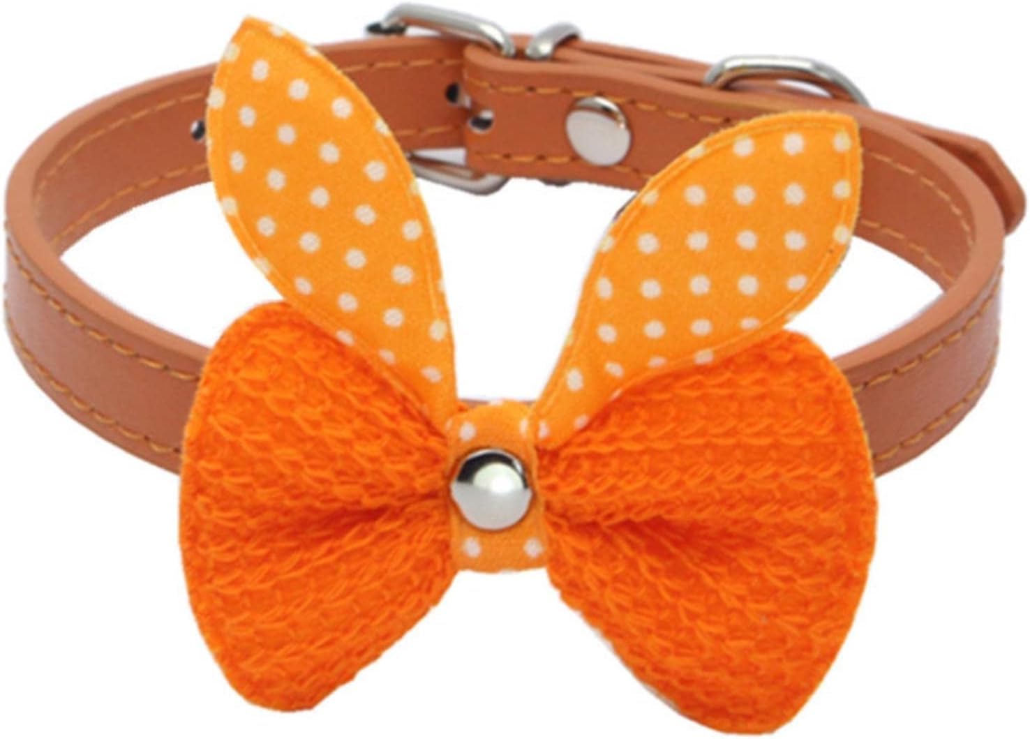 Collare per cani Hardy Grazioso collare for cani in pelle con fiocco lavorato a maglia, collare a farfalla primaverile con fibbia di sicurezza in metallo, regalo adorabile(Rose,XS)