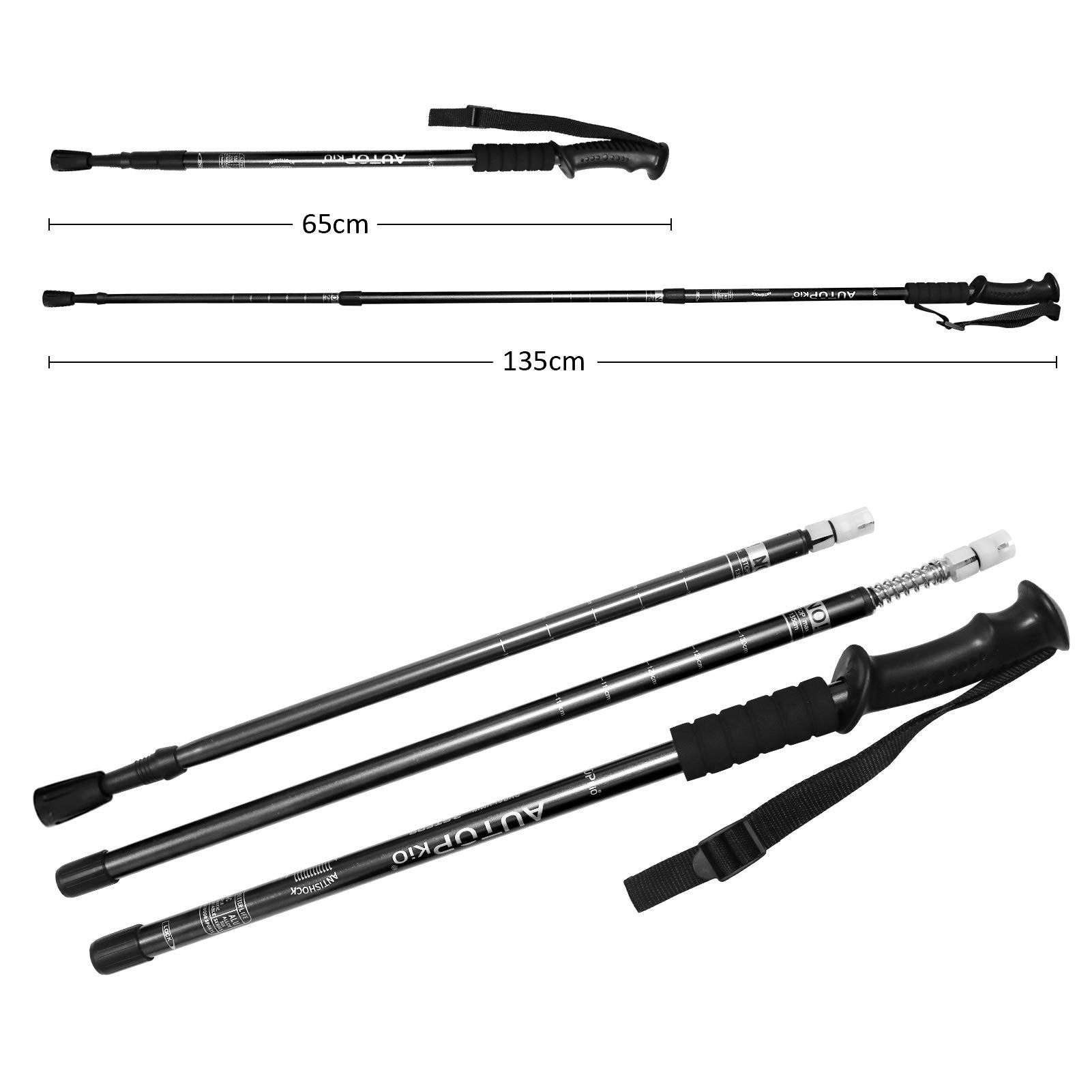 AUTOPkio Walking Stöcke Trekkingstöcke, Nordic Walking Stöcke Verstellbar Aluminium Anti-Schock Laufstöcke mit Eva Schaum Griff für Trekking Damen Kinder Herren Senioren