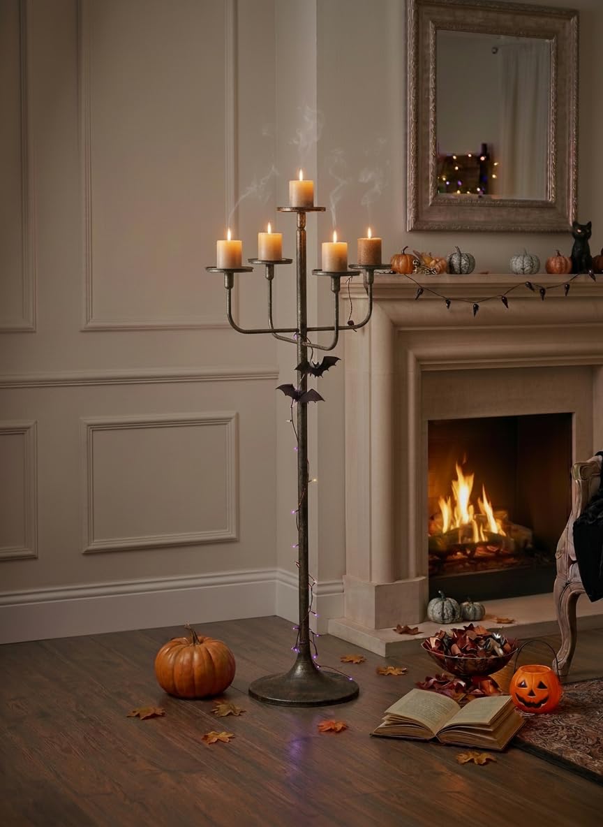 Sziqiqi Schwarzer Boden-Kerzenhalter, 5-armig, 121,9 cm hoch, Kerzenhalter für Kerzenständer, Stumpenkerzen, Metall, Blumendekoration, Ständer, Halloween, Hochzeit, Party, Event