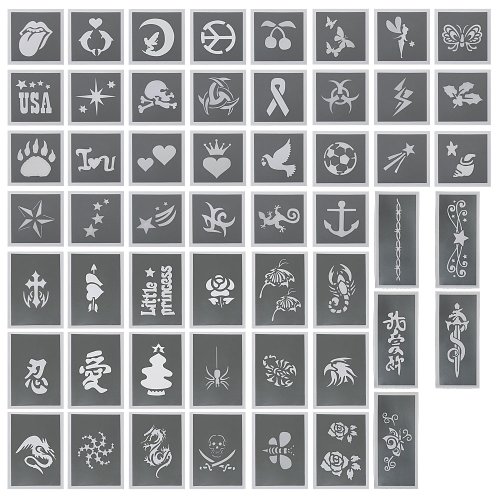 BMC 50pc Body Art Multiple Design Stencils Kit for Party Fun Temporary Fashionable Multi-Color Glitter Shimmer Tattoo Kit