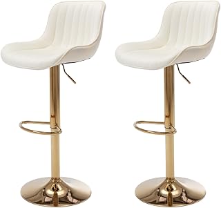 ECHINGLE Velvet Bar Stools Set of 2 - Swivel Counter Height Barstools with Back & Adjustable Height, Modern Gold Kitchen Island Stools for Bar, Armless Pub Stools, Soft Beige Upholstered Seating