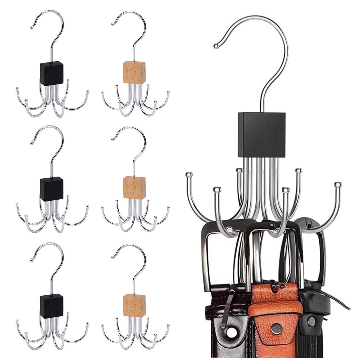 OODJVN 6 Pieces Of Rotatable Six-Claw Hooks, Wardrobe Lanyard Rack, Belt Storage Device, Bedroom Tie Rack, Scarf Storage Rack.