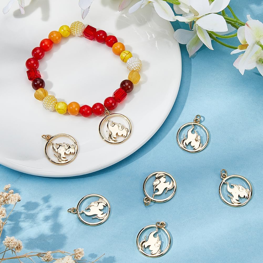 Beebeecraft 1 Box 10Pcs Fire Charms 18K Gold Plated Flat Round with Fire Fireplace Pendants Dangle Charms with Jump Ring for DIY Jewelry Necklace Earrings Bracelet Making - Image 4