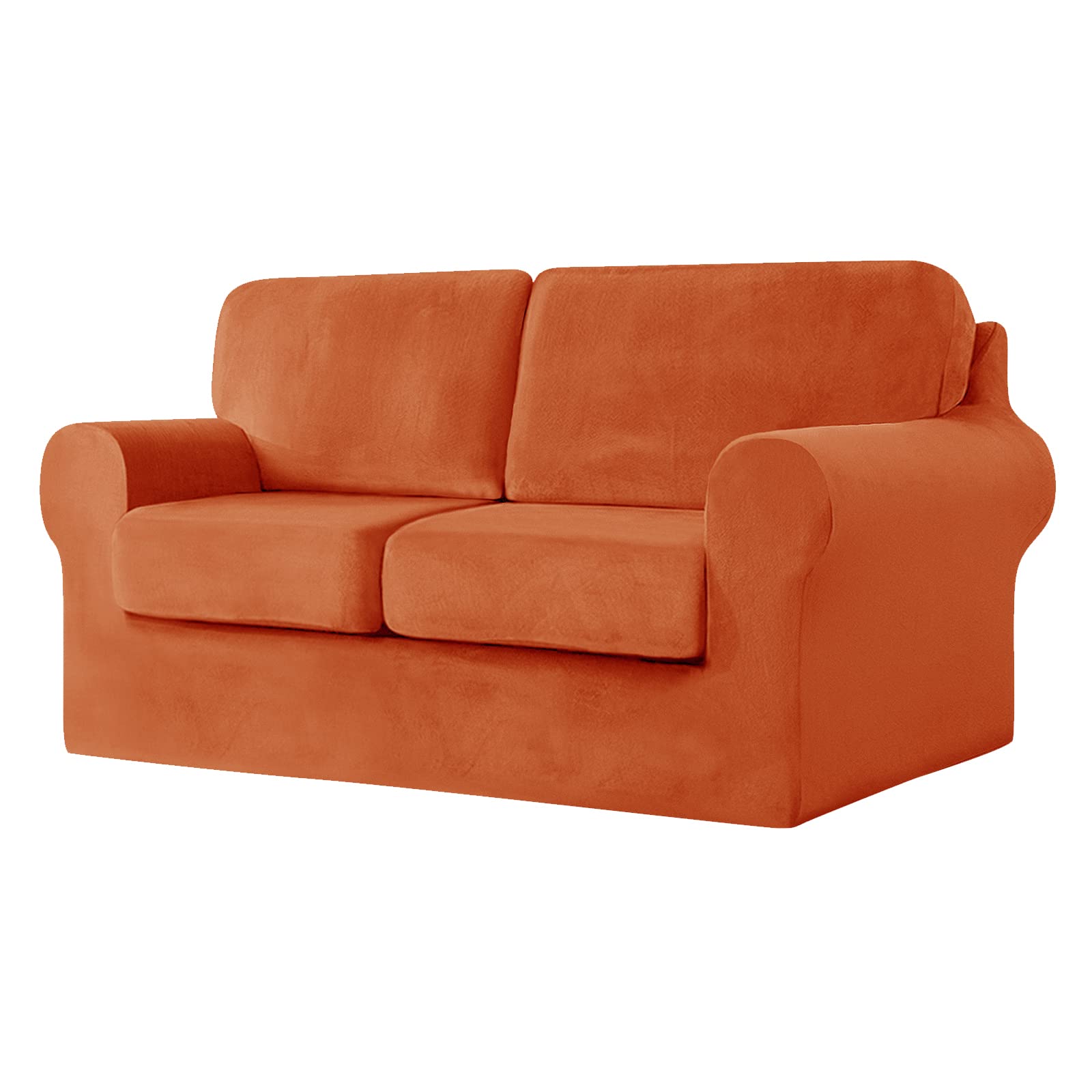 SYLC Sofa Cover with Separate Seat Cushions and Backrests Stretch Velvet Sofa Slipcover Couch Covers Furniture Protector Split Combined (Orange,Large 2 Seat Set 5 PCS)
