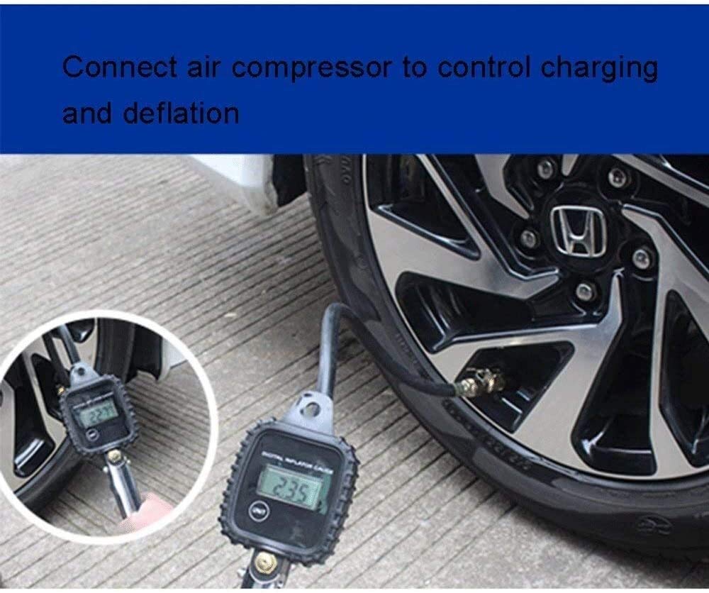 Gonfiatore del manometro dei Pneumatici Digitale, Accessori del compressore del mandrino dell'Aria del gonfiatore dei Pneumatici da 100 PSI con Tubo in Gomma a 360° per Auto e Moto