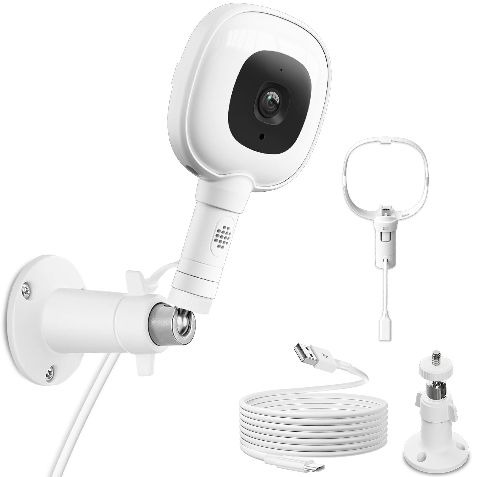 Regulowany uchwyt do niani Nanit Pro Smart Baby Monitor, w pełni zamknięta obudowa uchwyt ścienny z portem ładowania typu C i kablem zasilającym 2,5 m, łatwy w instalacji (kamera nie jest