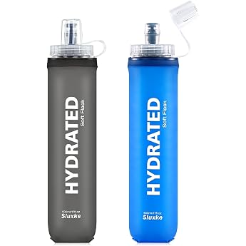 SLUXKE 500 ml Foldable Water Bottle Set of 2, Foldable Water Bottle, TPU Soft Flask, Lightweight, Flexible, Rollable, BPA-Fre