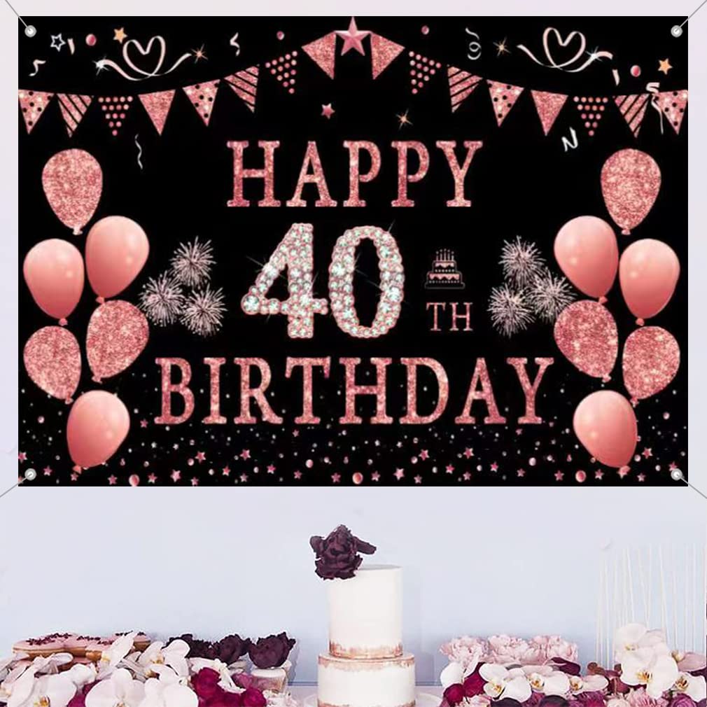 Striscioni Buon Compleanno 40 Anni Decorazioni Compleanno 40 Anni Oro Nero, Feste Compleanno 40 Sfondo Happy Birthday Addobbi Decorazioni per Donna Uomo 180×110 cm