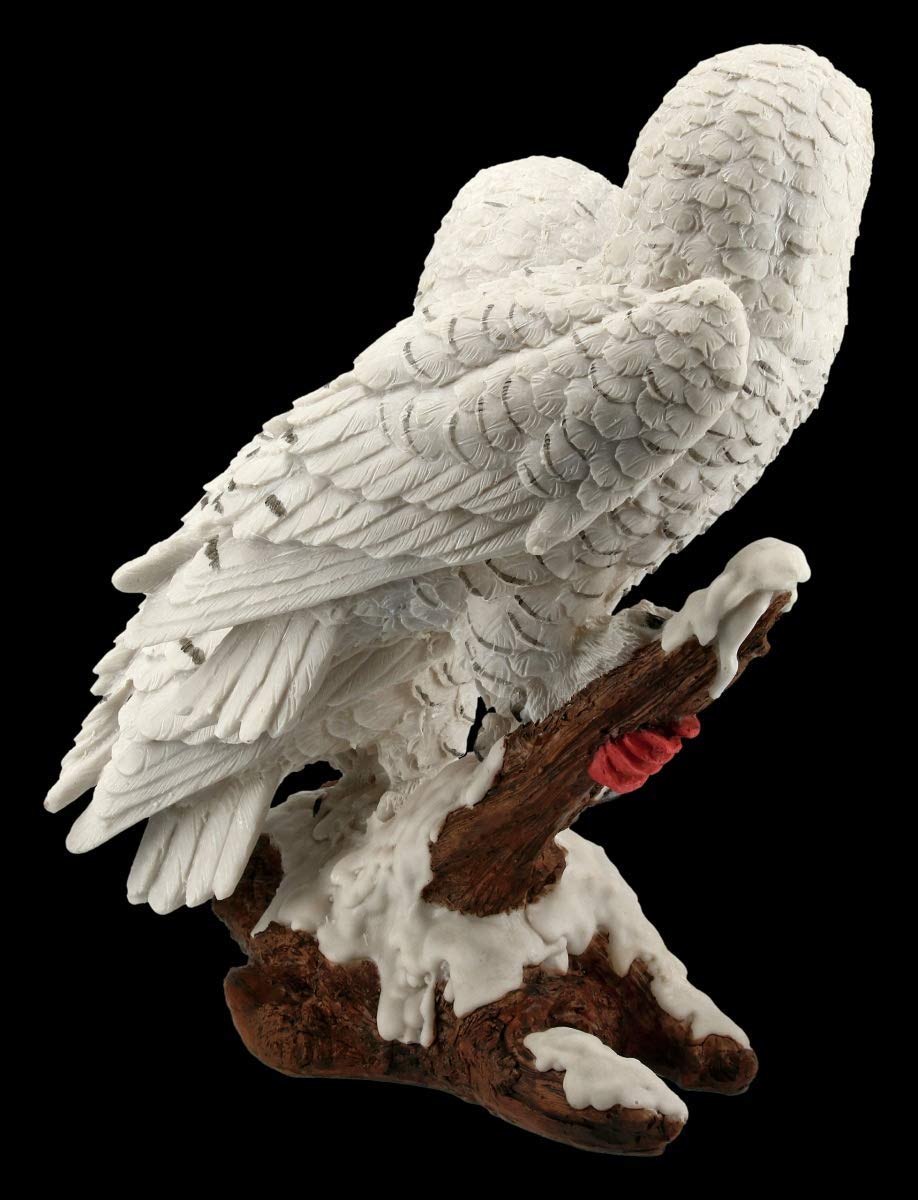 Figuren Shop GmbH Gufi Statuetta - Schneeeulen Paio su Ramo Vogel-Figur, Figura-Decorativa, Articolo Decorazione, Statua, Scultura, H 30 CM
