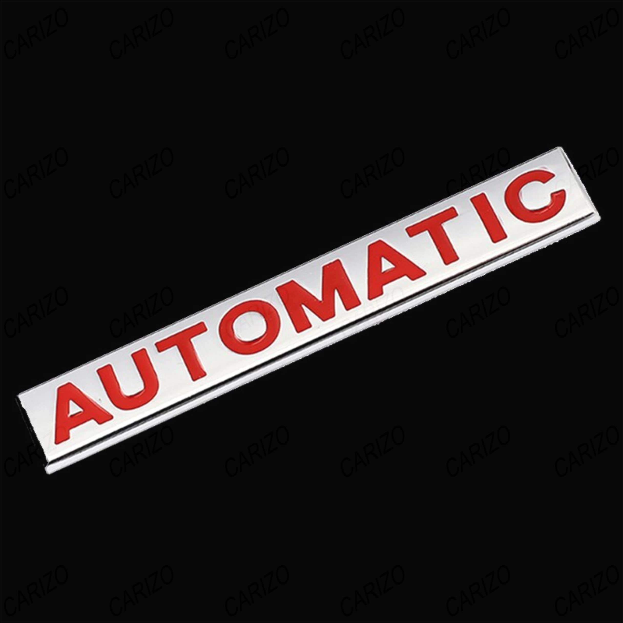 Premium Zinc Alloy Badge, 3D Premium Car Side Fender Rear Trunk (Design: Automatic, Silver & Red) Emblem Logo Badge Decals