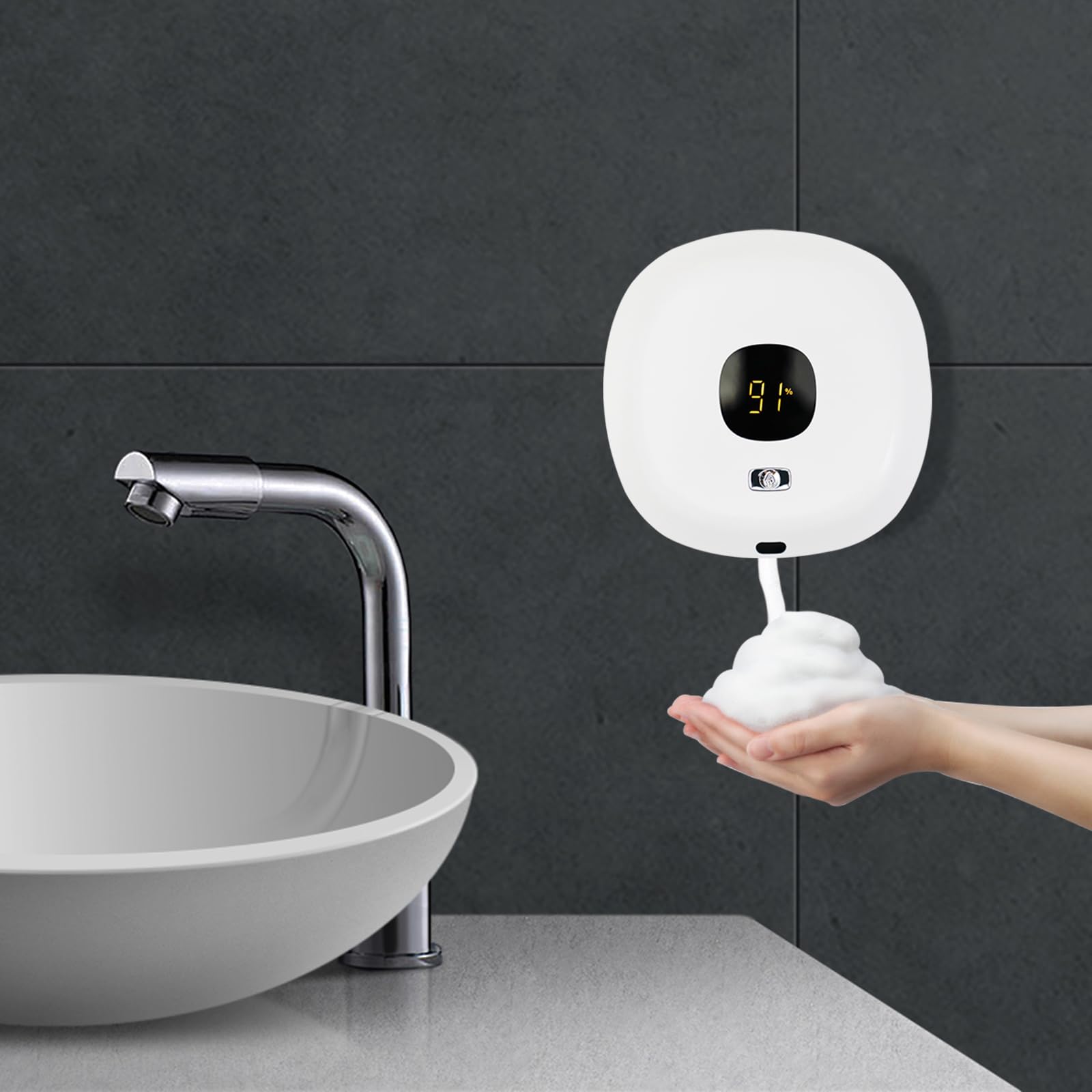 Dispenser di sapone automatico con sensore a infrarossi, senza contatto, montaggio a parete, 300 ml, ricaricabile tramite USB, per bagno, cucina, ufficio