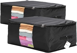 Comforter Storage Bags Pack of 2,Pillow Beddings/Blanket Clothes Organizer Storage Containers with Zippers,Breathable and Moistureproof(Black,2pcs)
