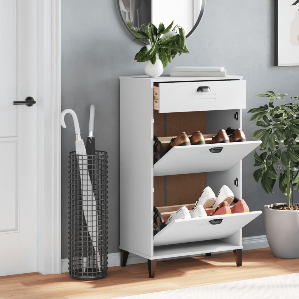 Scarpiera VIKEN bianco, materiale in legno, 60 x 35 x 107 cm, organizer sottile per scarpe per ingresso, contenitore nascosto fino a 8 paia di scarpe