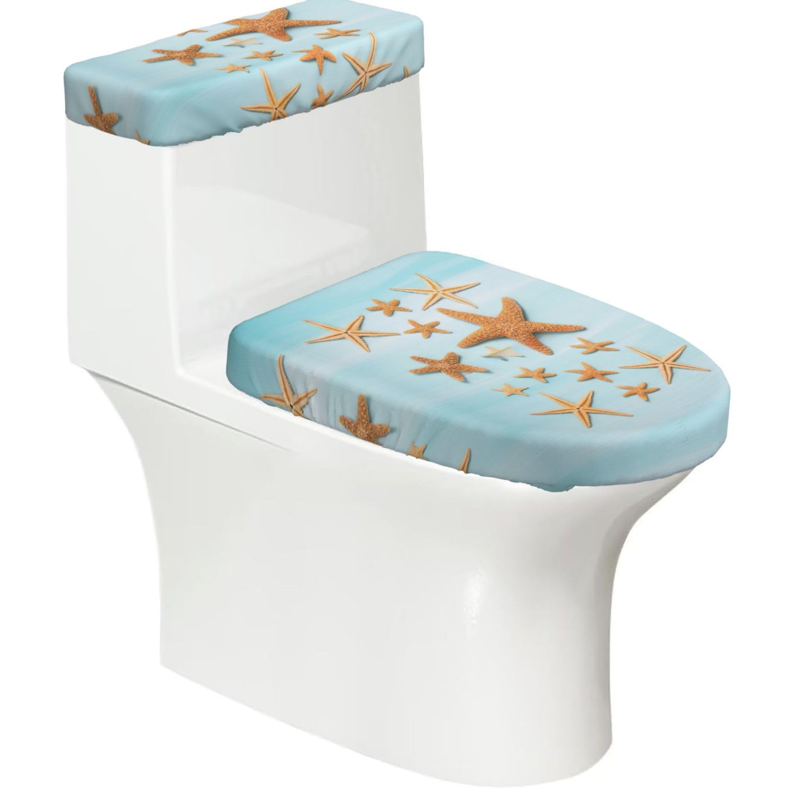 Flghjnbjn Black Beautiful Starfish Printed Toilet Tank And Lid Cover Set Of 2 For Most Bathrooms, Fits Elongated Round Toilets