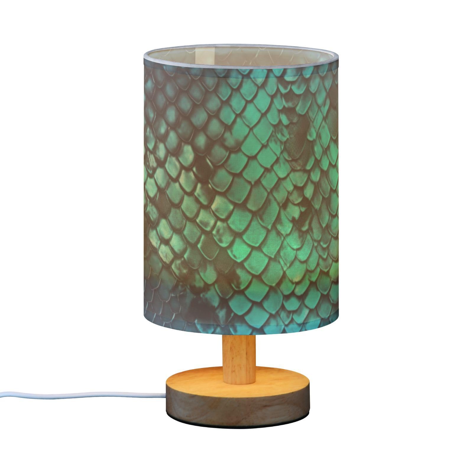 SDMKA Python Skin Pattern Bedside Table Lamp for Bedroom, Minimalist Nightstand Lamp with Round Fabric Shade for Living Room, Office, No Bulb Required