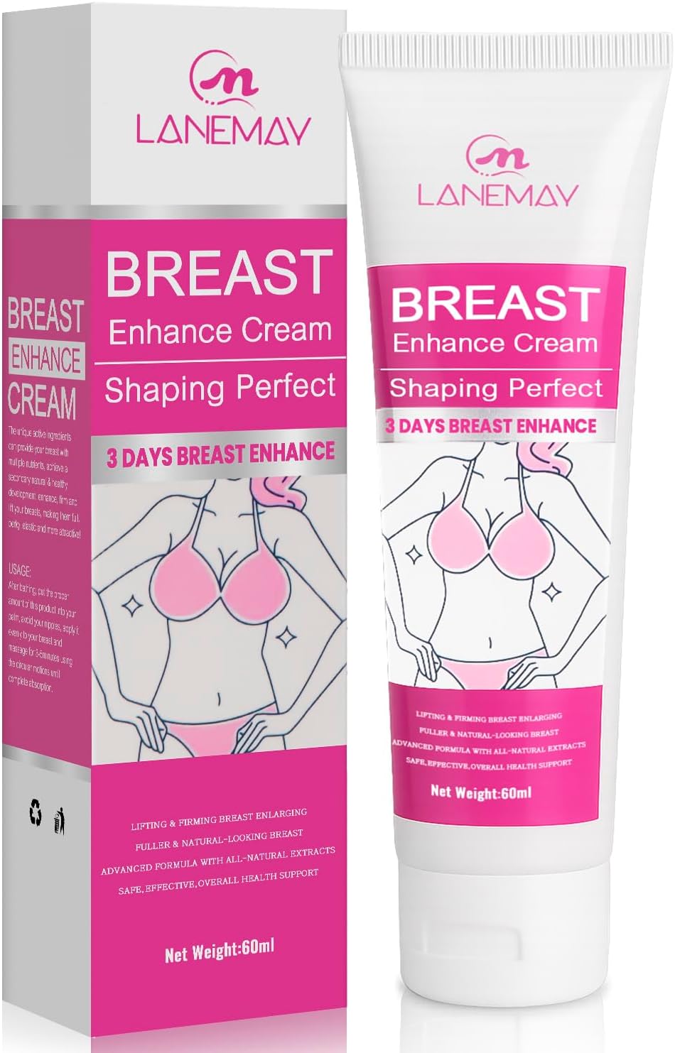 Breast Enhancement Cream, Natural Breast Enlargement Firming and Lifting Cream, Plumps and Lifts Your Breasts and Improves Sagging Breasts,Fast Growth for All Skin Types (60ml)